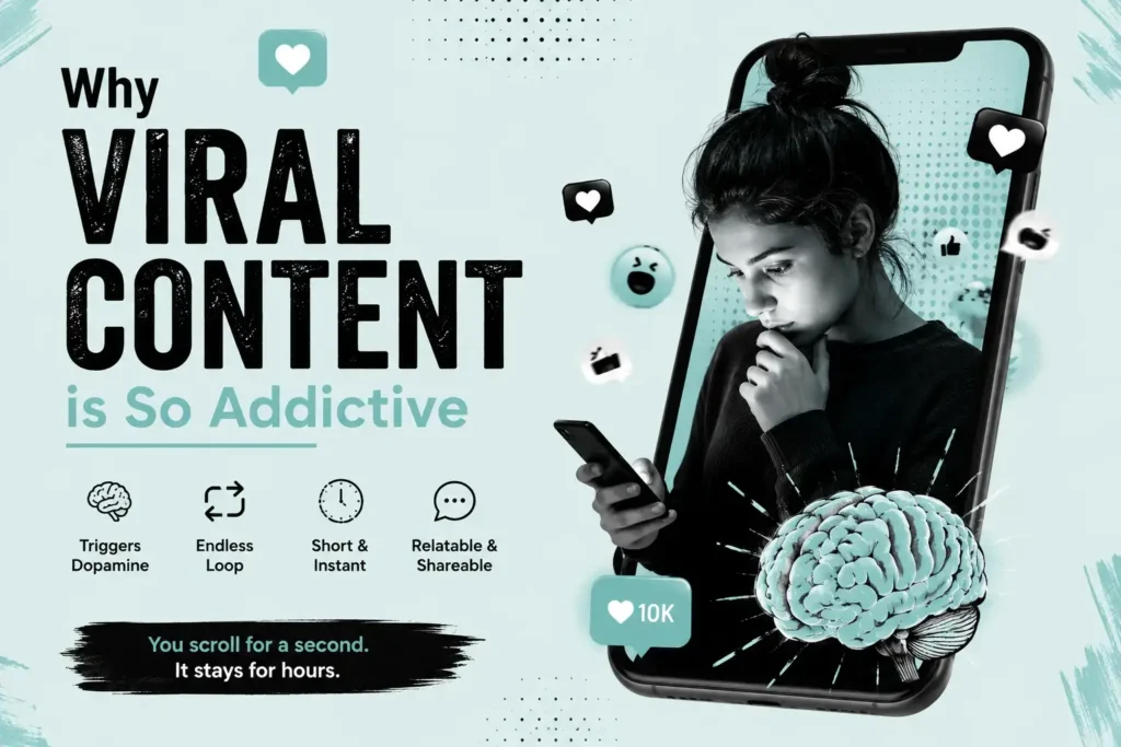 An illustration of social media by a freelance digital marketing consultant in Qatar explains why viral content is so addictive.