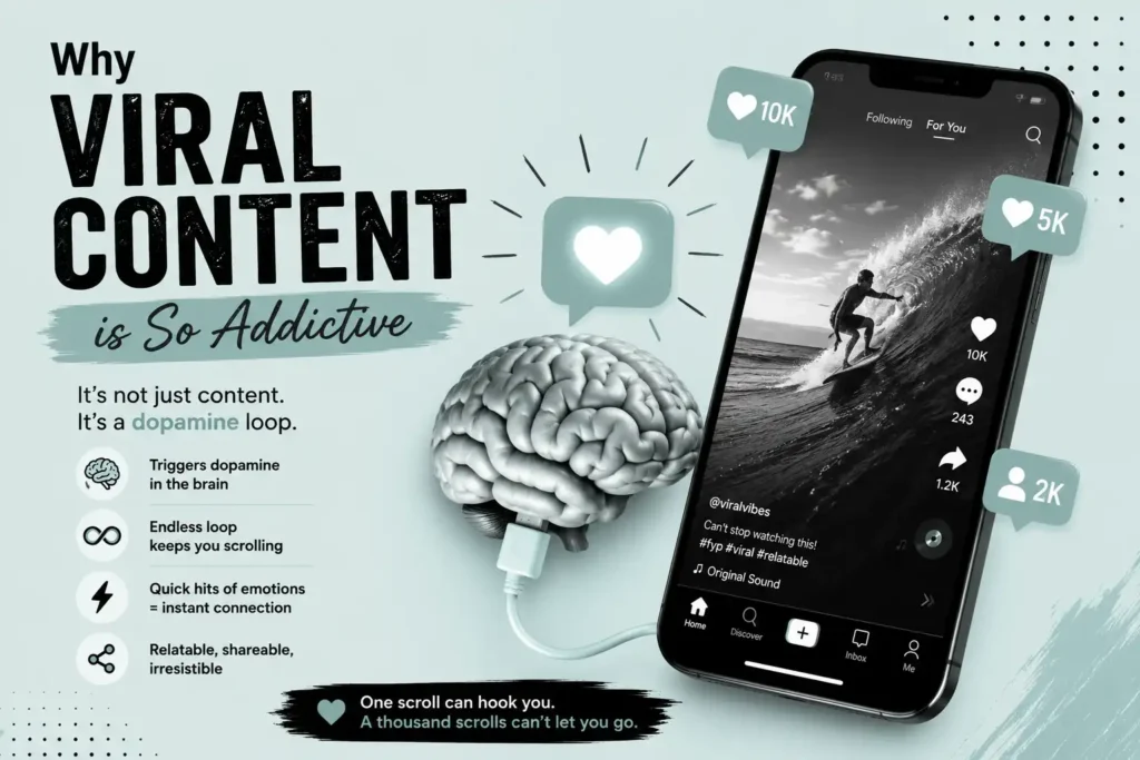 An illustration of social media by a freelance digital marketing consultant in Qatar explains why viral content is so addictive.