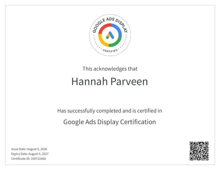 Freelance Digital Marketing In Qatar Google ADS Display CERTIFICATE