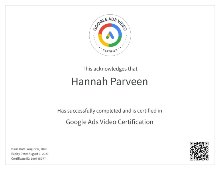 Freelance Digital Marketing Consultant In Qatar Google ADS Video CERTIFICATE