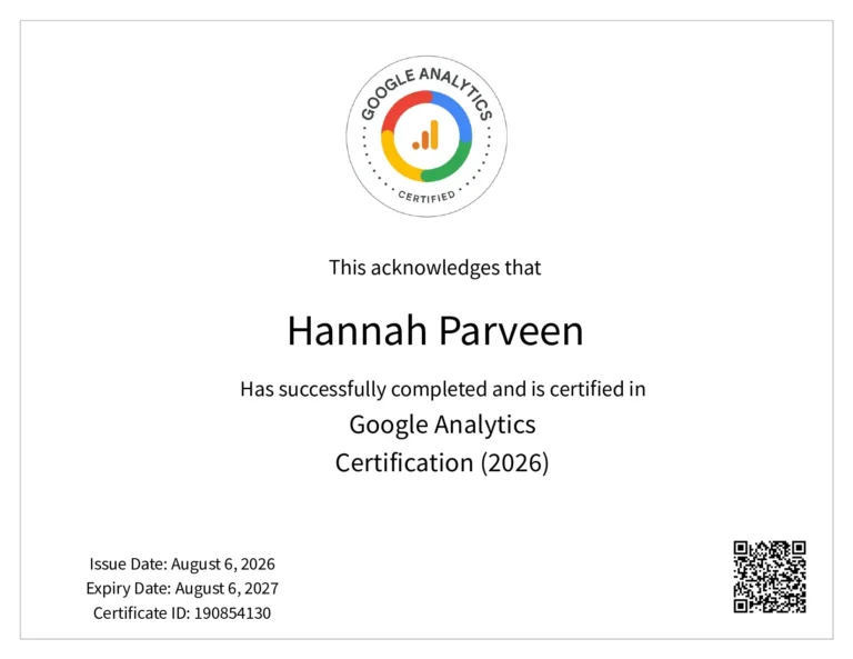 Freelance Digital Marketing Consultant In Qatar Google analytics CERTIFICATE